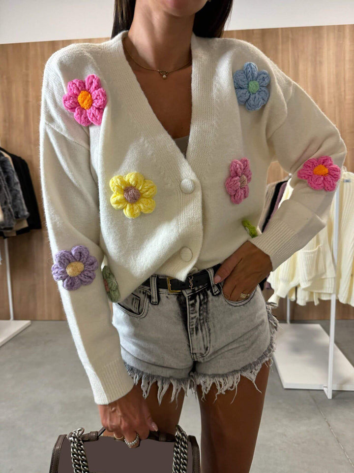 Casual Virka Blomma Cardigan Tröja Jacka