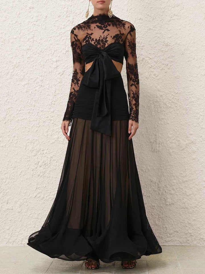 Elegant Lace Hollow A-line Maxi Dress