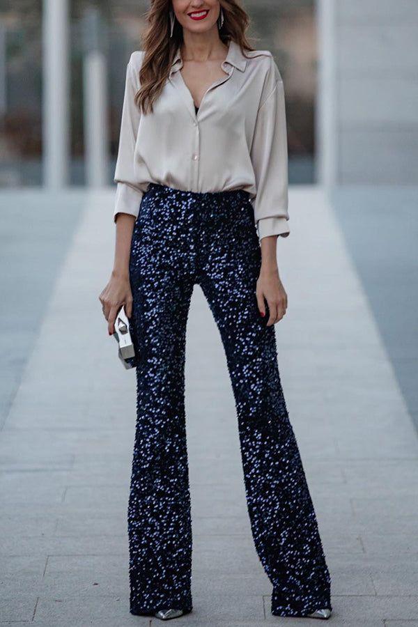 Elegant Sequined Flared Trousers