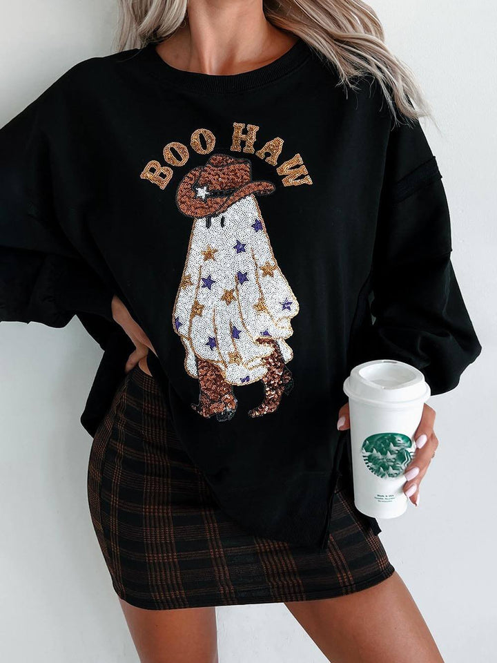 Halloween Ghost Sequin Print Casual Loose Sweatshirt