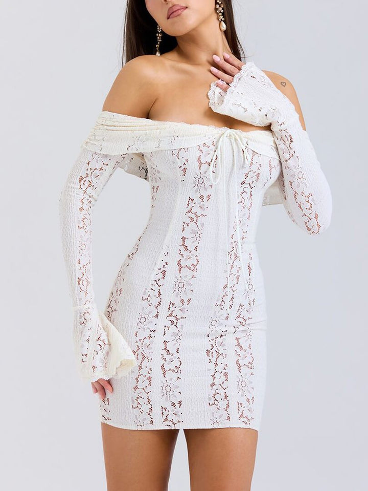 Elegant One Shoulder Lace Hip-Wrap Mini Dress