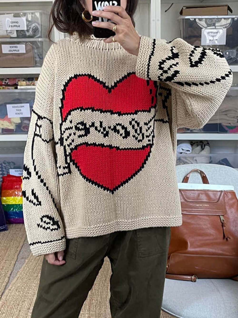 Classic Youthful Heart Letter Sweater