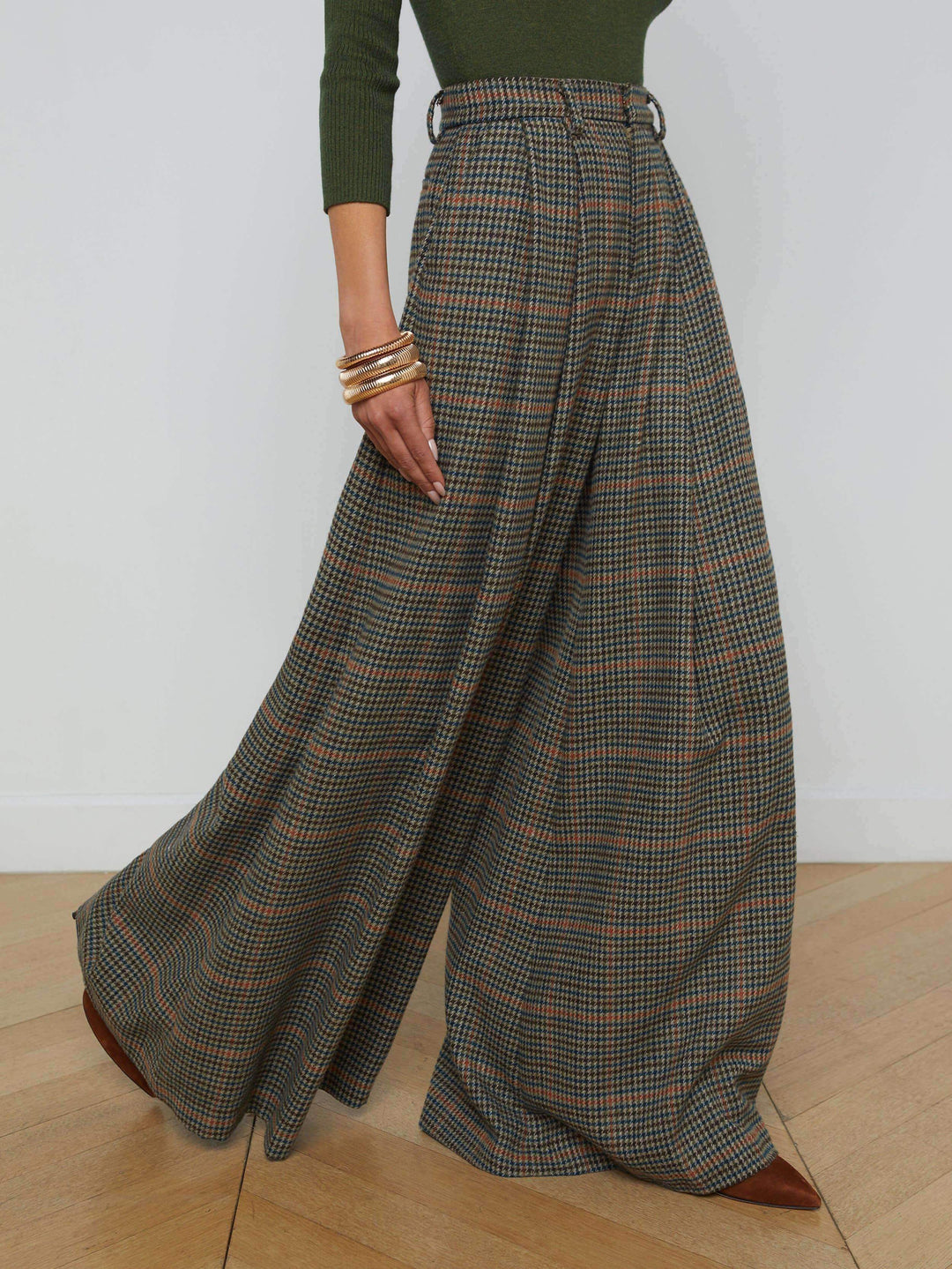 Retro Casual Plaid Suit Wide-leg Pants