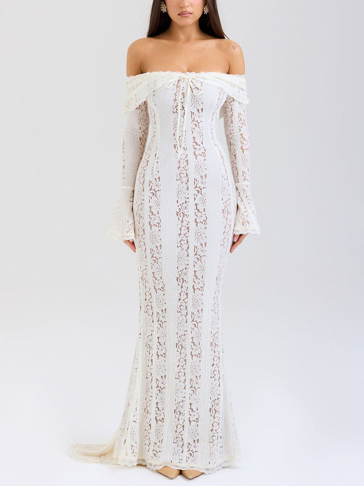 Elegant One Shoulder Lace Fishtail Maxi Dress