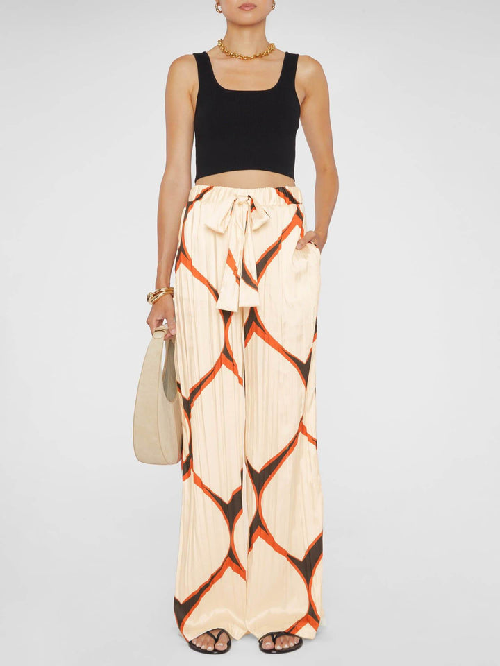 Exquisite Satin Abstract Geometric Print Loose Wide-leg Pants