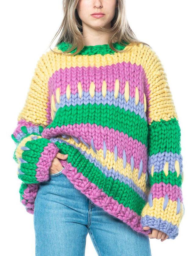 Unique Colorful Striped Loose Crewneck Sweater