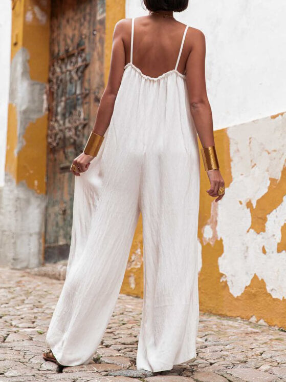 Vacaciones Casual Suspender Flojo Wide Leg Jumpsuit