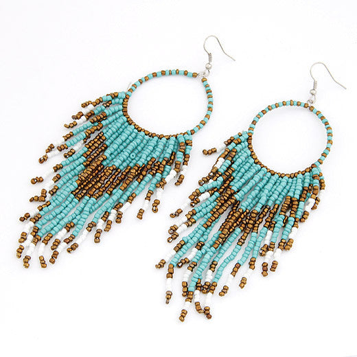 Boho Ethnic Long Tassel Beaded Earrings