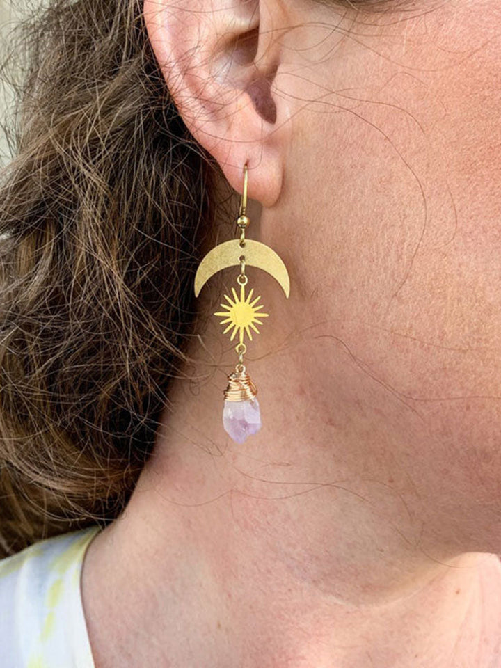 Boucles d'oreilles Bohème Croissant de Lune et Soleil en cristal