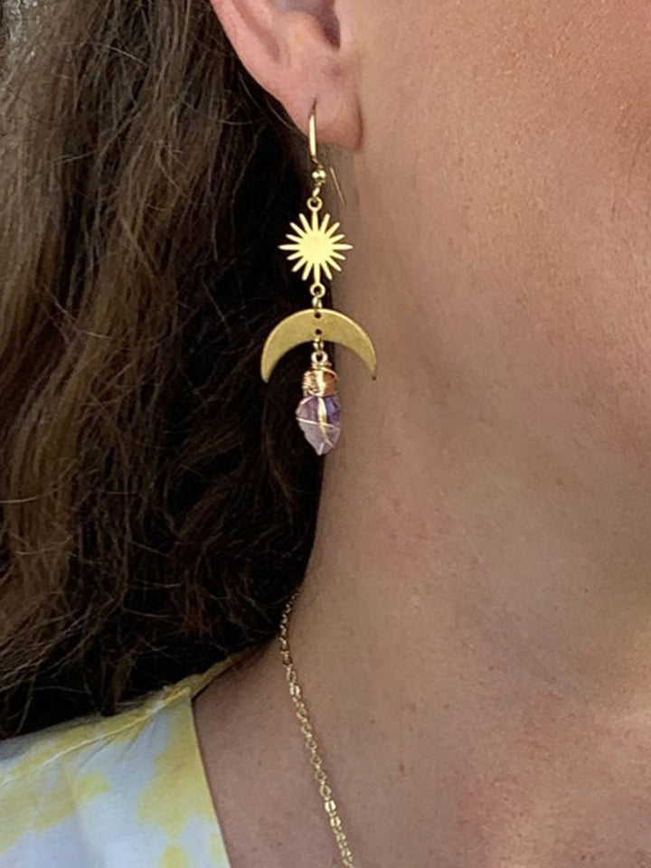 Boucles d'oreilles Bohème Croissant de Lune et Soleil en cristal