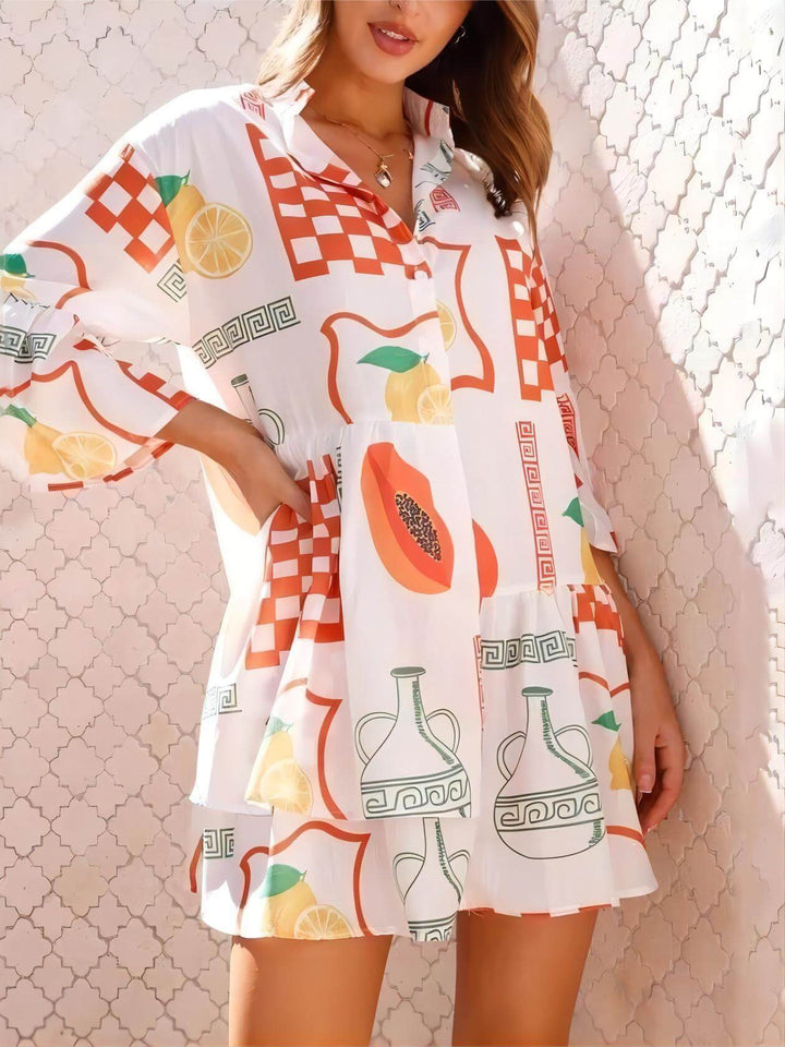 Vestido corto camisero de estilo étnico