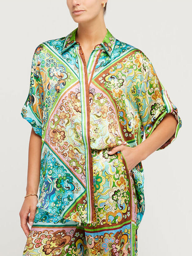 Speciaal Satijn Print Button-Down Overhemd