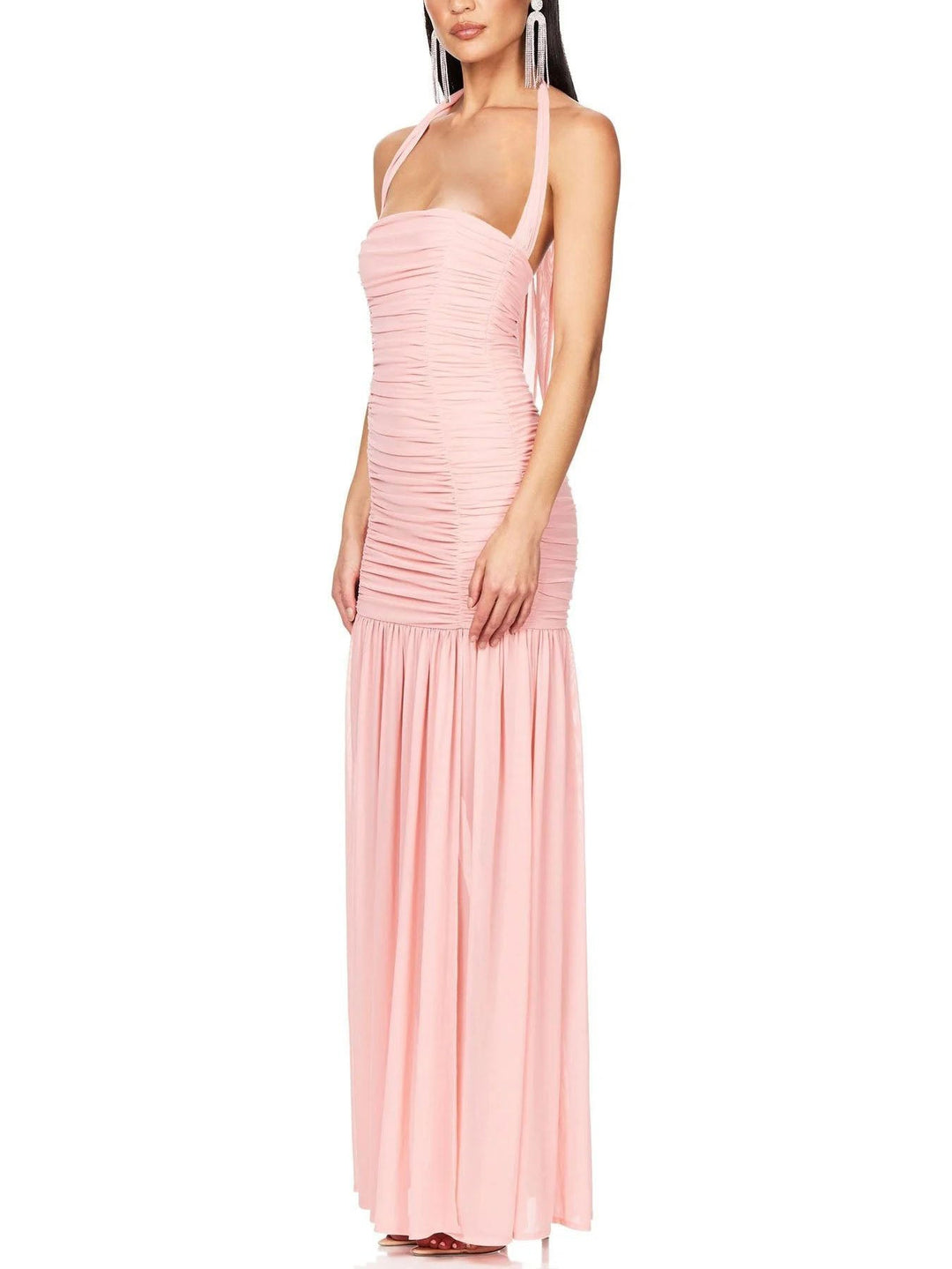 Elegant Halterneck Pleated Hip-Hugging Maxi Dress