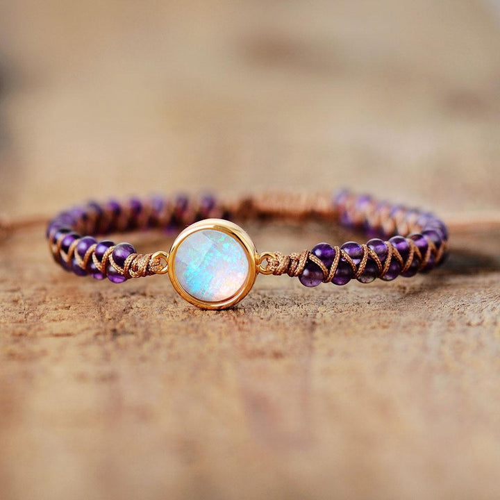 Φυσικός αμέθυστος & οπάλιο String Braided Bracelet