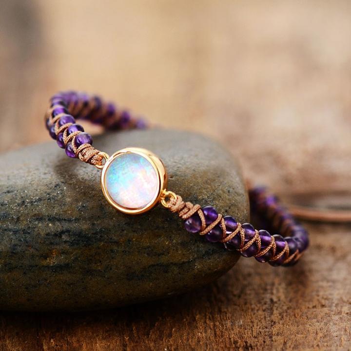 Natural Amethyst & Opal String flettet armbånd